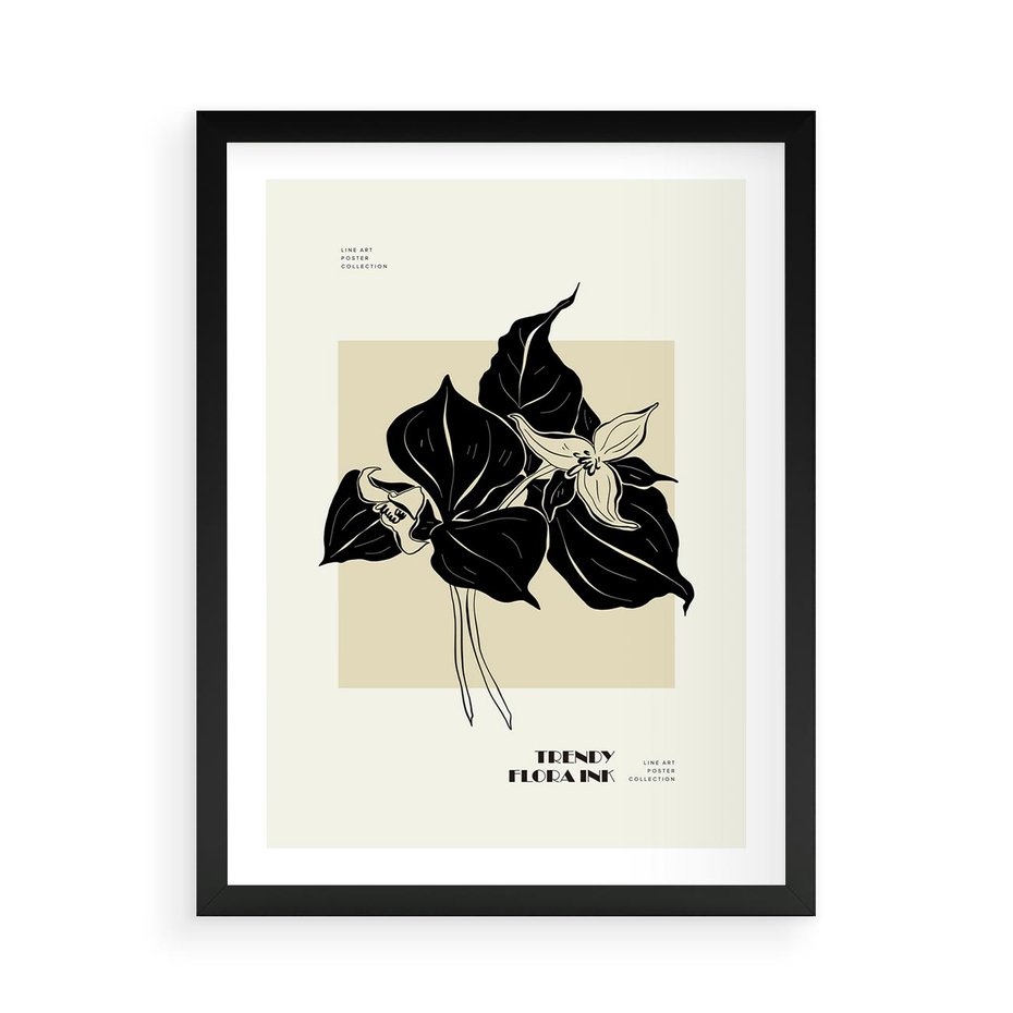 Plakat w ramie 50x70 - Ekspresja w szkicowanych kształtach - kwiaty, typografia - rama czarna