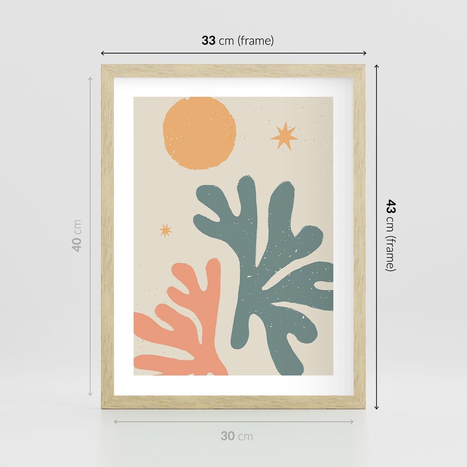 Plakat w ramie 30x40 - Inspirująca Równowaga - boho formy, kształty - rama drewno