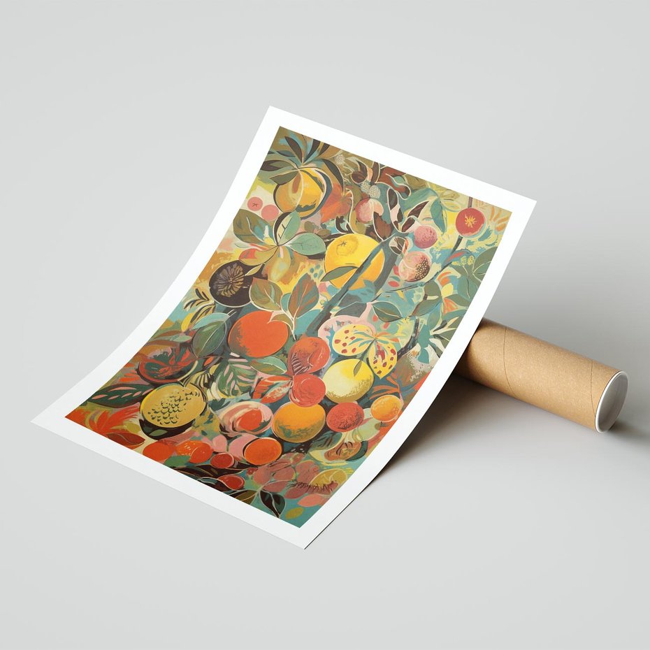 Plakat bez ramy 21x30 - Księga Surrealnych Wyobrażeń - abstrakcyjny obraz owoców, jak picasso