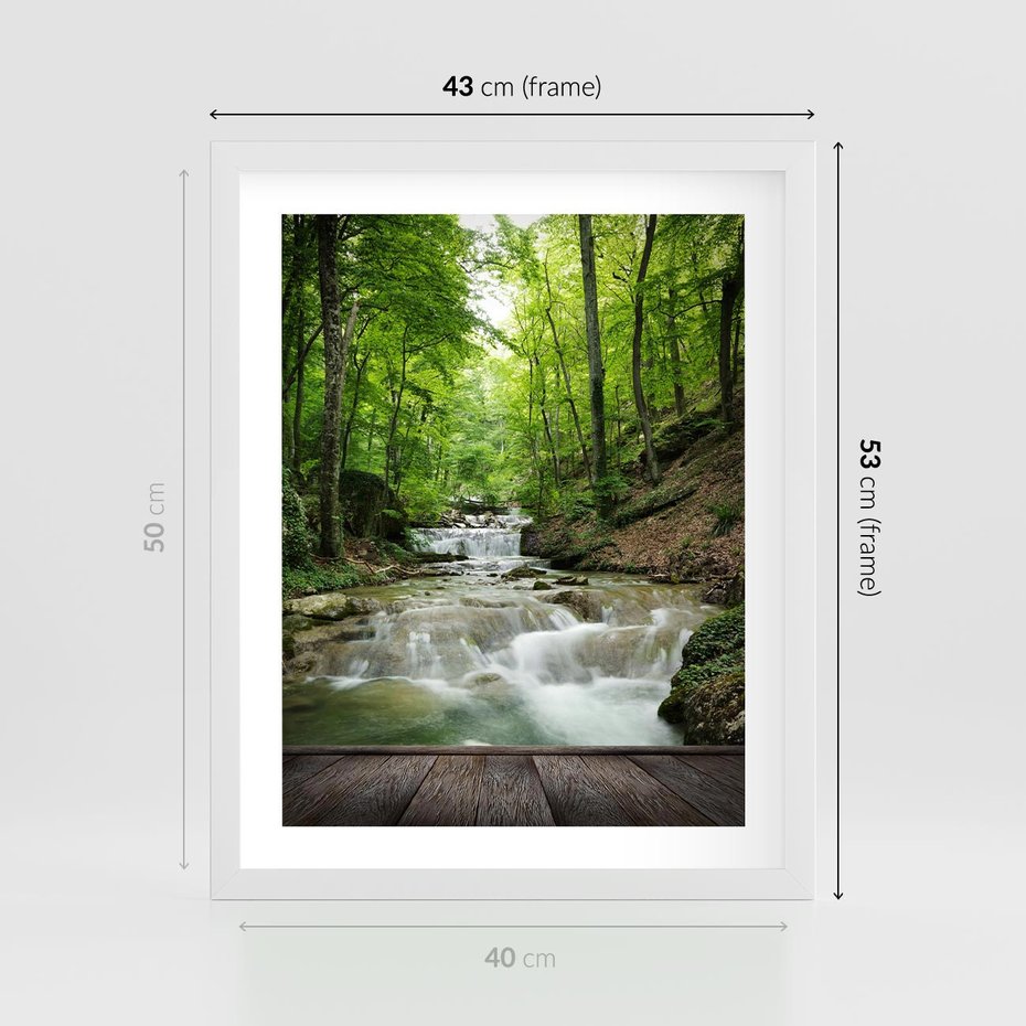 Plakat w ramie 40x50 - Plączący się strumień - rzeka, strumień - rama biała