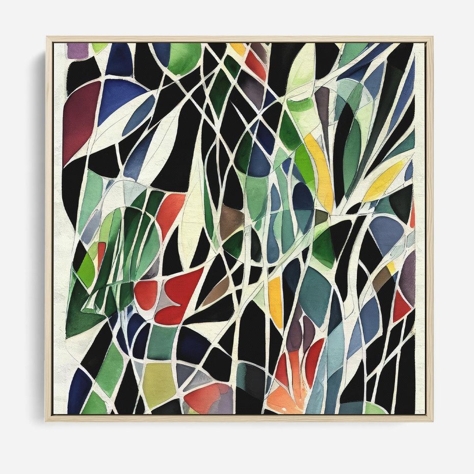 Obraz w ramie 80x80 - Taniec Plam i Kształtów - abstrakcyjny akwarelowy obraz, plamy - rama drewno