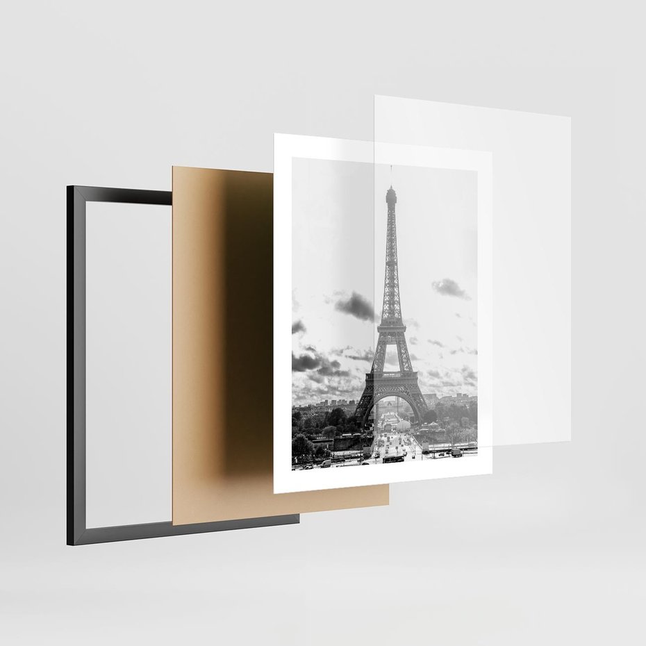 Plakat w ramie 40x50 - Wieża Eiffla - czarno białe zdjecie, wieża eiffla - rama czarna