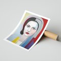 Plakat bez ramy 21x30 - Kolorowe Granice Form - abstrakcyjny obraz olejny, portret twarzy kobiety