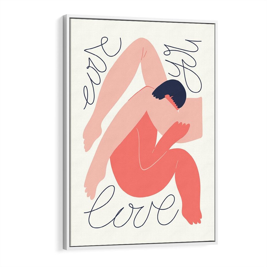 Obraz w ramie 80x120 - Dźwięk ciszy na płótnie - para zakochanych, graficzny obraz - rama biała