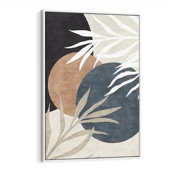 Obraz w ramie 50x70 - Symfonia skradzionych chwil - cienie liści palmy, beżowe tłó - rama biała