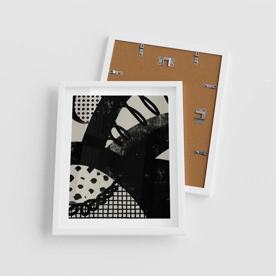 Plakat w ramie 40x50 - Nieznanie Zaskoczenia - bstrakcyjna mroczna kompozycja, nieregularne - rama biała