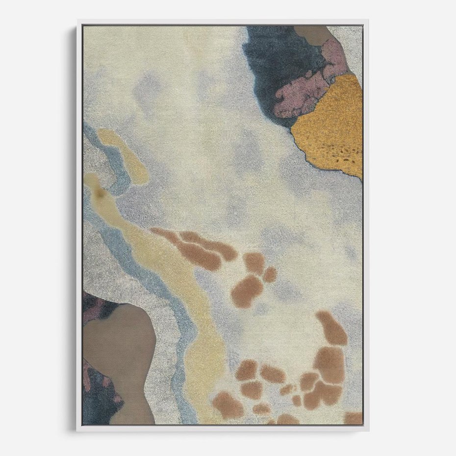 Obraz w ramie 50x70 - Melancholijne oddechy pędzla - abstrakcyjne formy, zgaszone kolory - rama biała