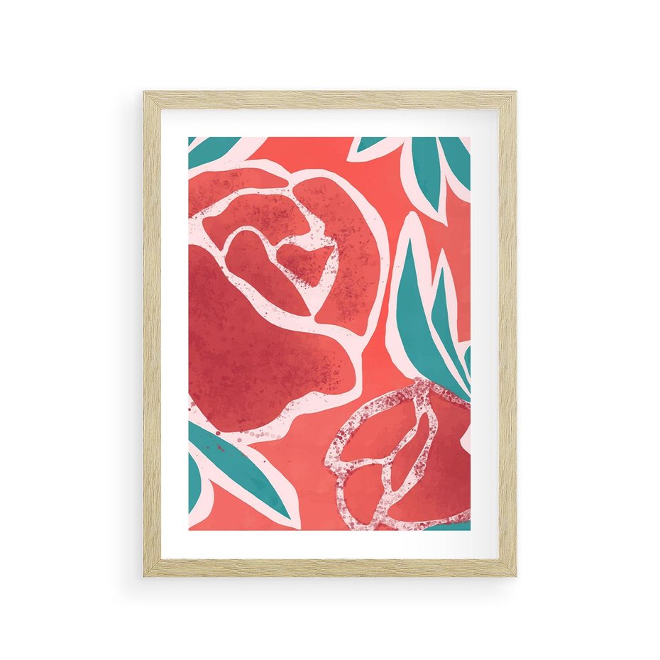 Plakat w ramie 30x40 - Rozkwitające Kształty - nowoczesny plakat, abstrakcyjne róże - rama drewno