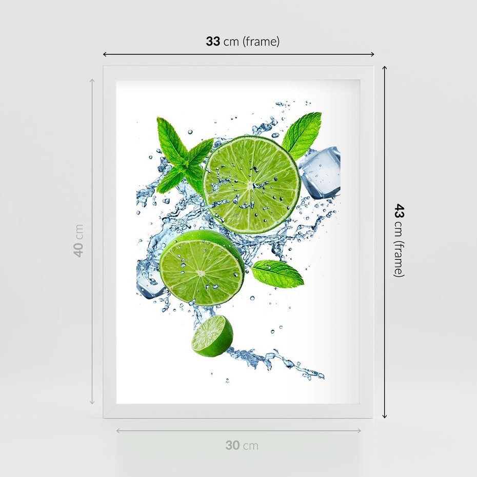 Plakat w ramie 30x40 - Świeżość i Witalność - limonka, owoce - rama biała