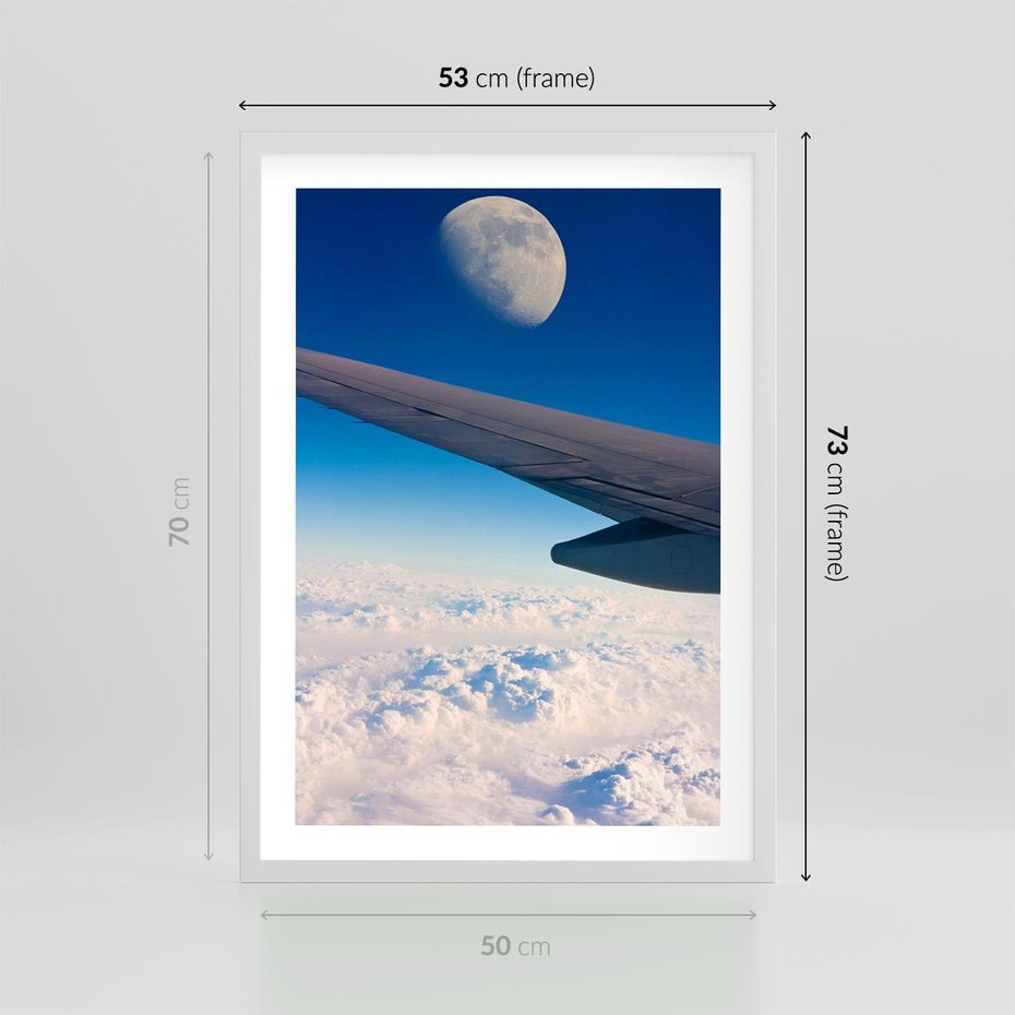 Plakat w ramie 50x70 - Samolot ku Księżycowi - samolot, ksieżyc - rama biała
