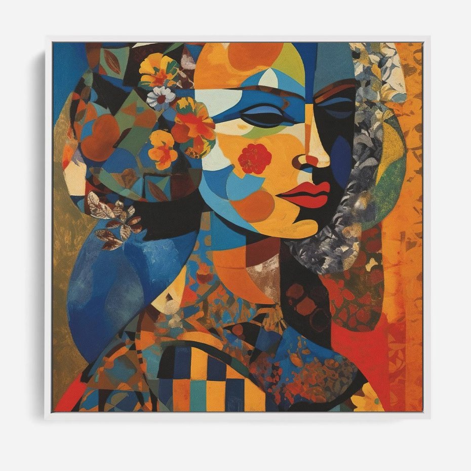 Obraz w ramie 80x80 - Impresje Cichego Szeptu - abstrakcyjny obraz, portret kobiety - rama biała