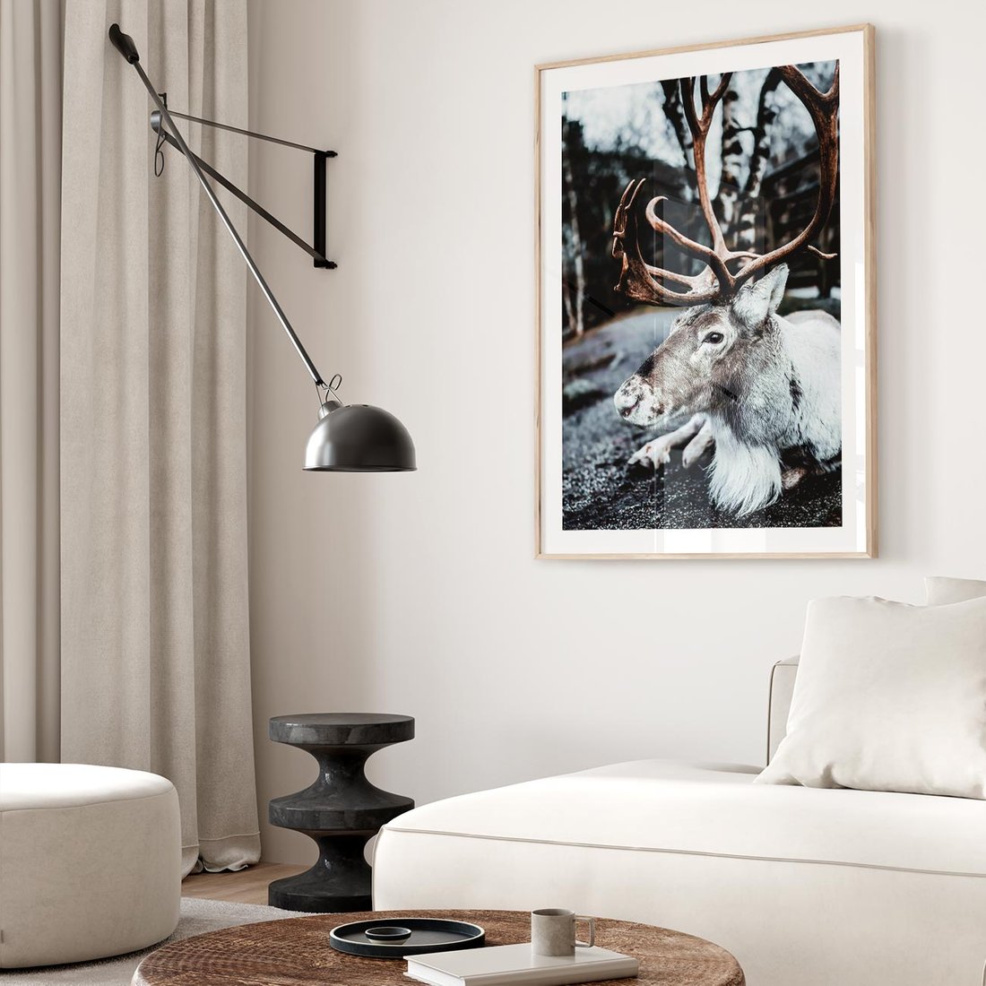 Plakat w ramie 40x50 - W Zimowej Krainie - renifer, zima - rama drewno