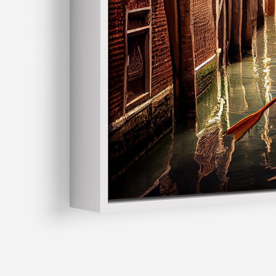 Obraz w ramie 70x50 - Spokojna Wenecja - gondolier w gondoli, kanały Wenecji - rama biała
