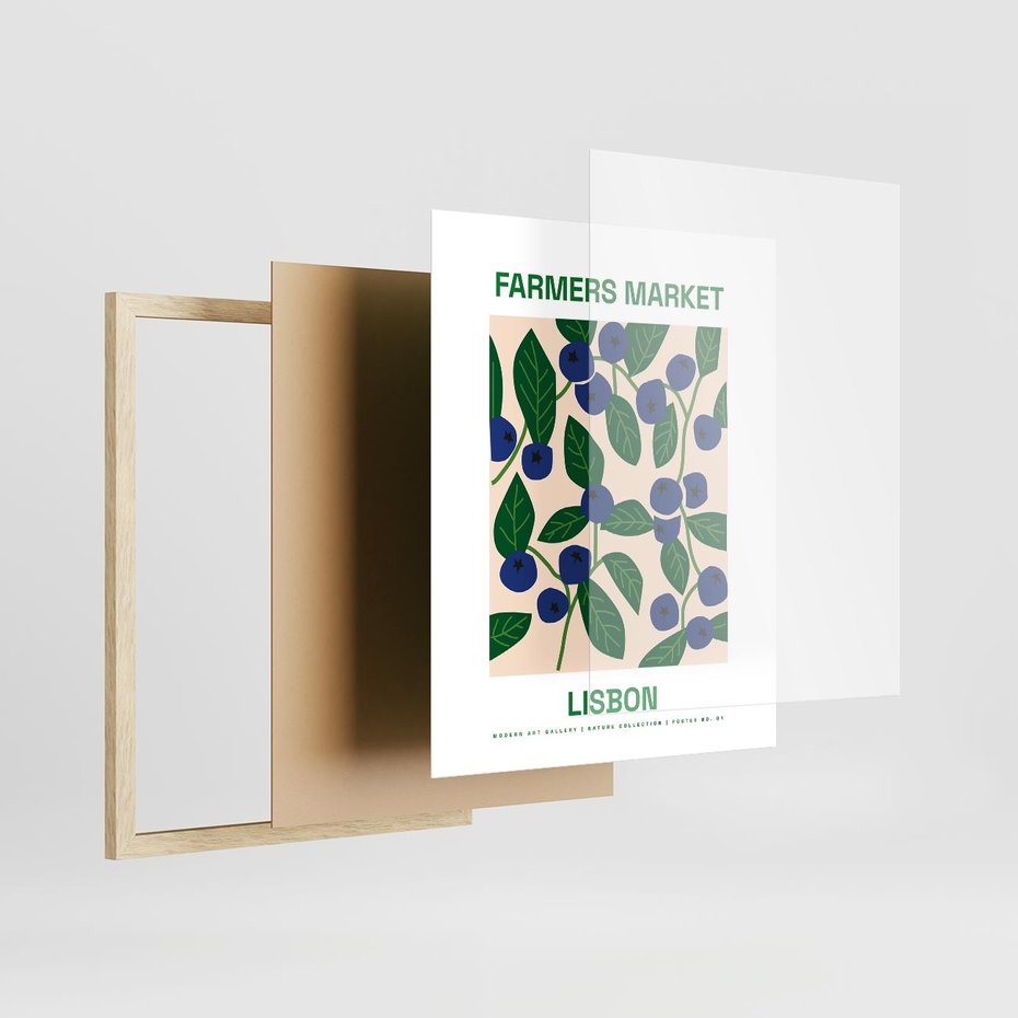 Plakat w ramie 40x50 - Migotliwe Przestrzenie - borówki, jagody - rama drewno