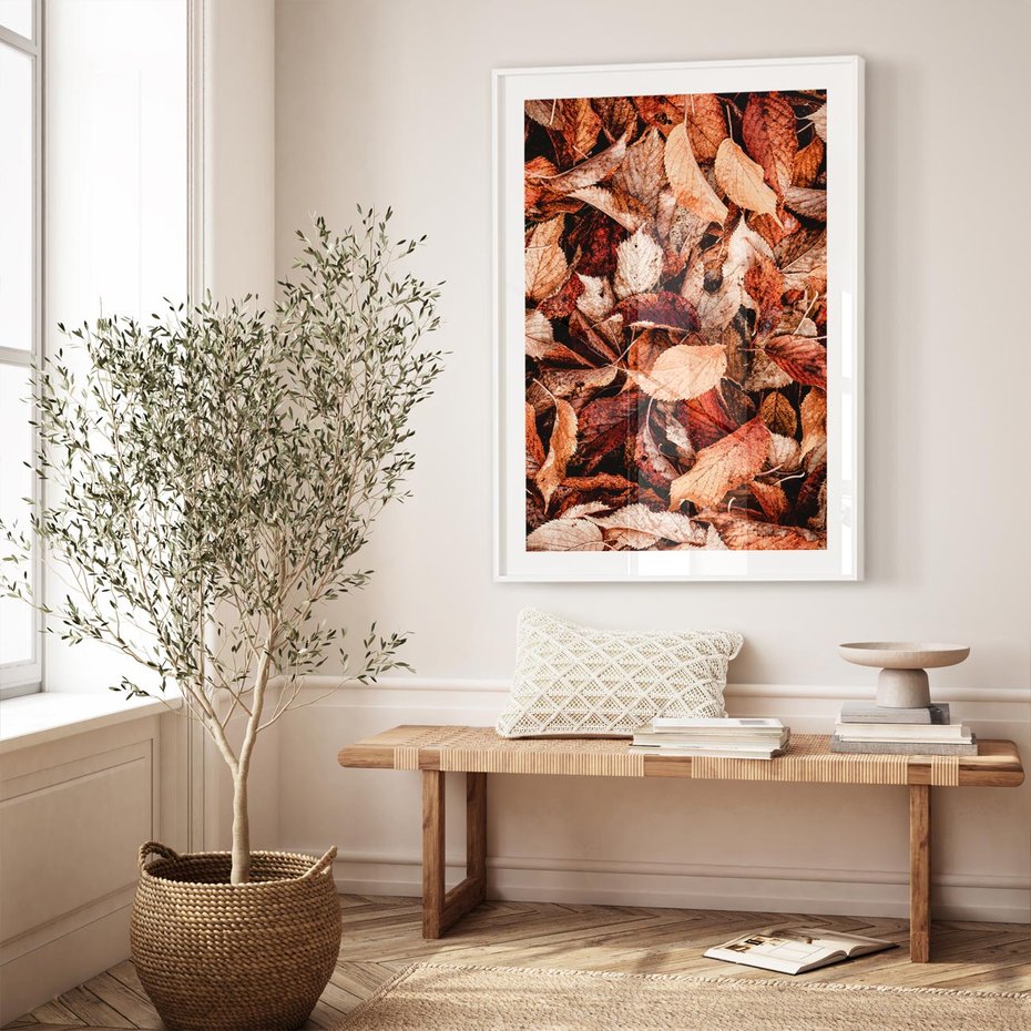 Plakat w ramie 50x70 - Magia Jesiennej Ziemi - liście, jesień - rama biała