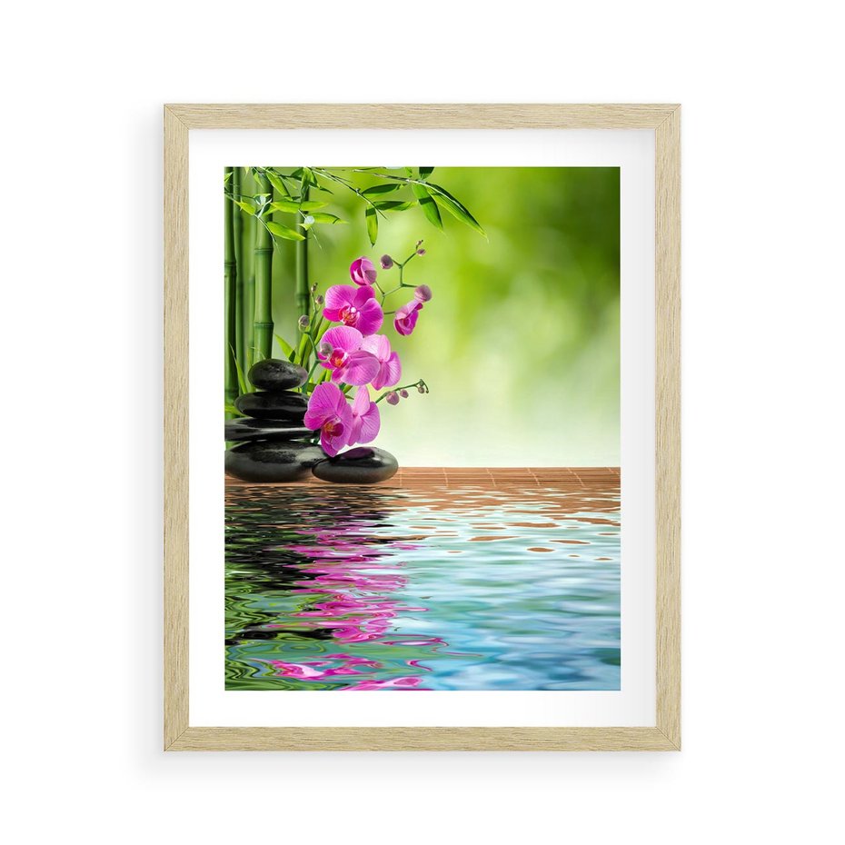 Plakat w ramie 40x50 - Oaza Storczyka i Wody - spa, storczyk - rama drewno
