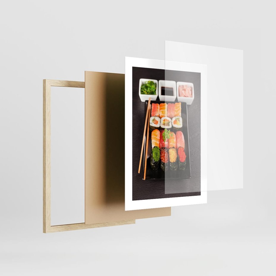 Plakat w ramie 30x40 - Kulinarne podróże do Japonii - sushi, japonia - rama drewno