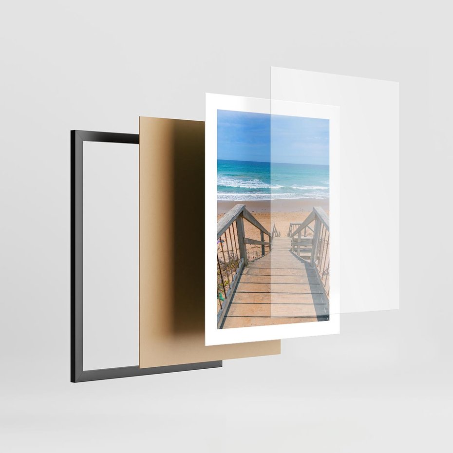 Plakat w ramie 30x40 - Pomost ku Morzu - pomost na plaży, morze - rama czarna