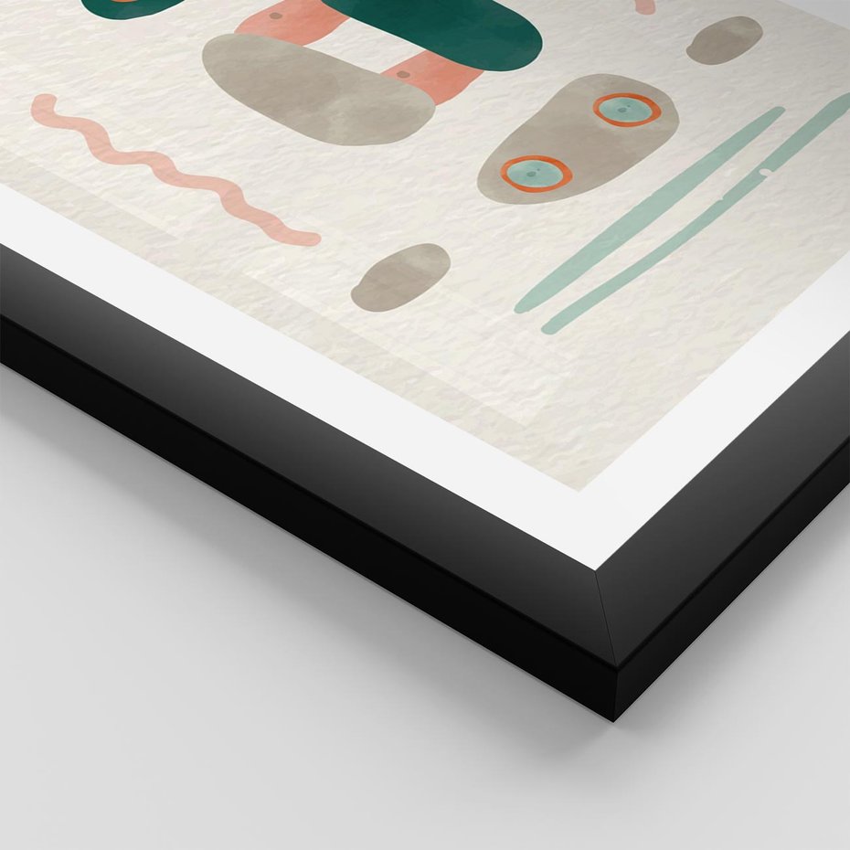 Plakat w ramie 30x40 - Tańczące Kształty Natury - przypadkowe abstrakcyjne wzory, pomarańczowy i zielony - rama czarna