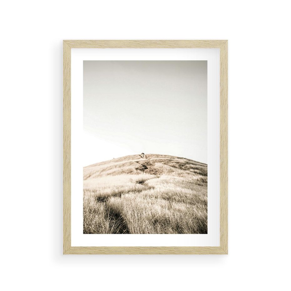 Plakat w ramie 30x40 - Wzgórze w Odcieniach Sepii - wzgórze, trawy - rama drewno