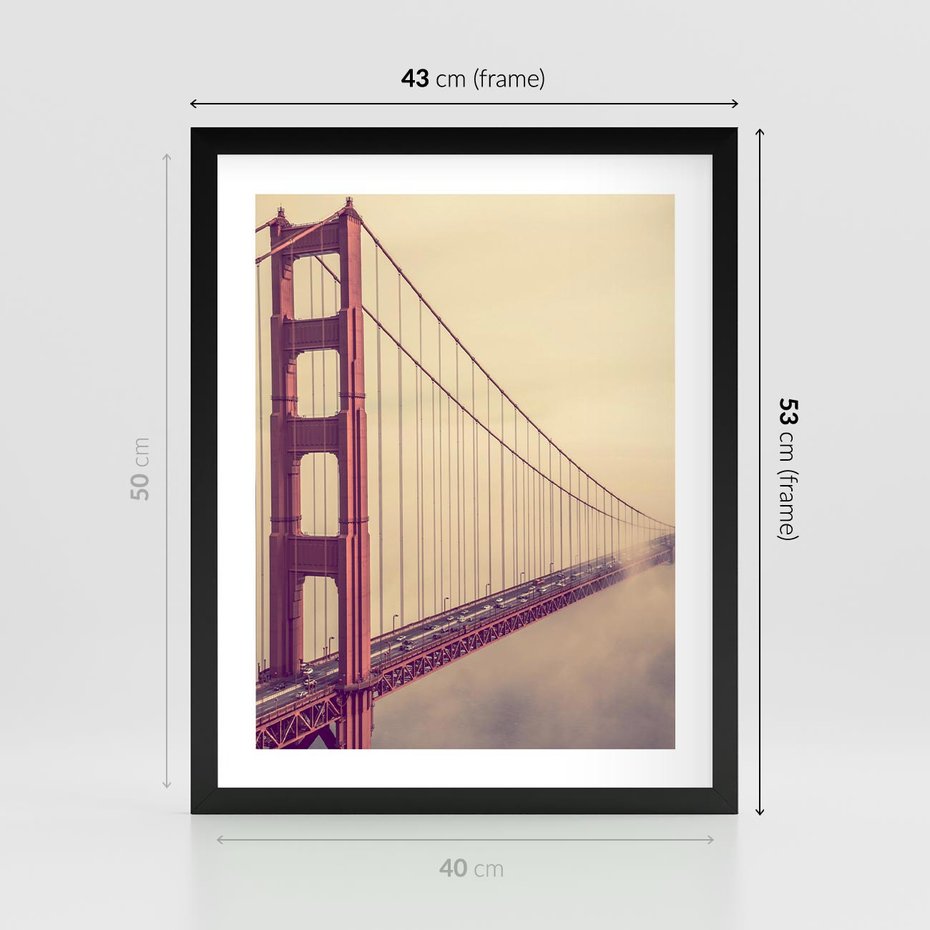 Plakat w ramie 40x50 - Most w mgle z perspektywą - most, perspektywa - rama czarna