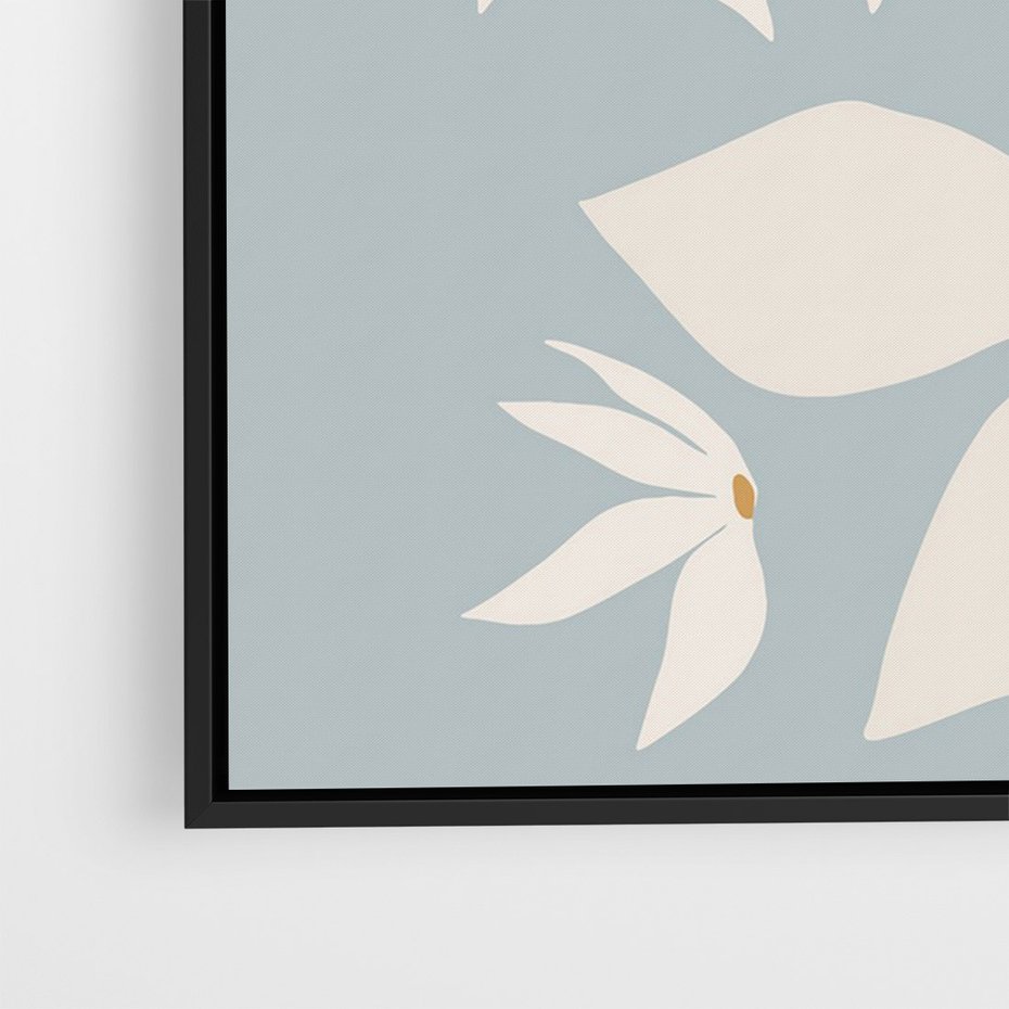 Obraz w ramie 50x70 - Błękit Kwiatów - kwiaty, nowoczesne i minimalistyczne - rama czarna