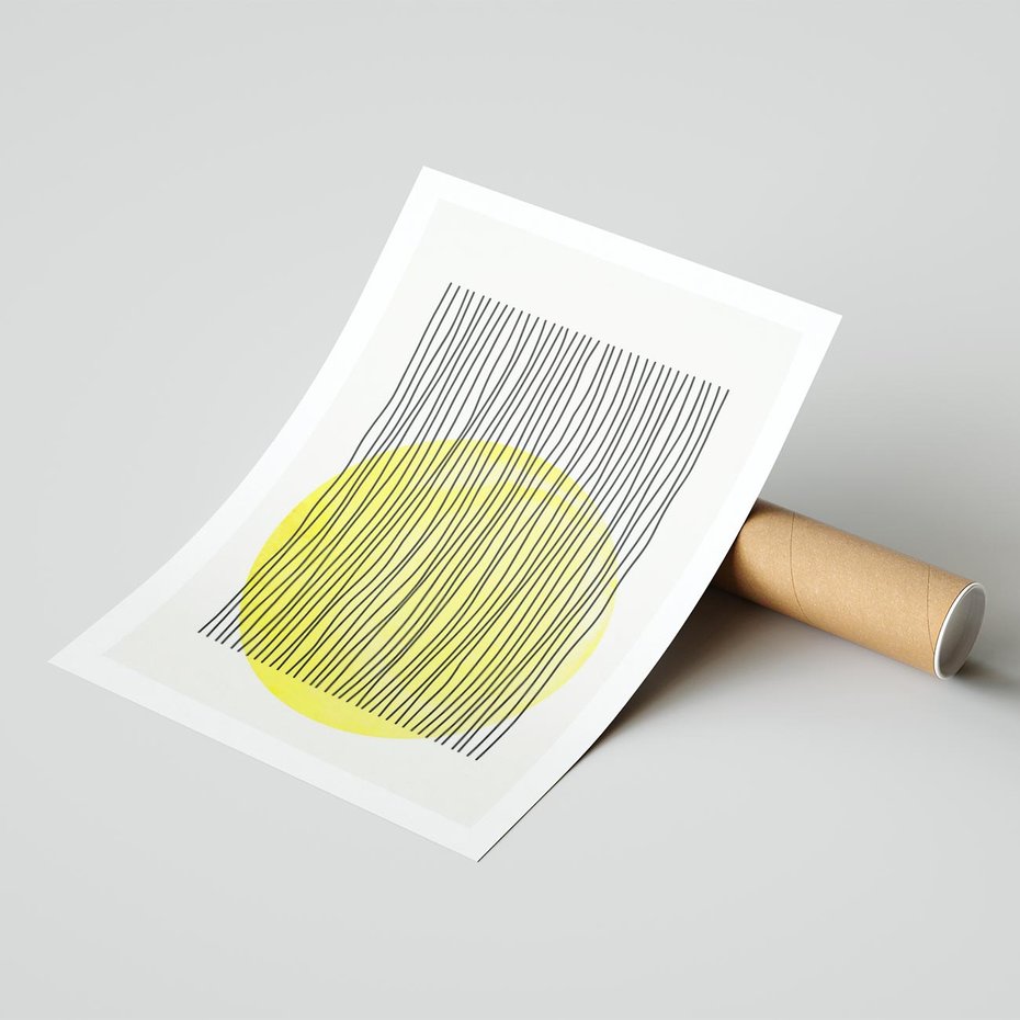 Plakat bez ramy 50x70 - Ciepłe Przenikanie - geometria, żółte koło