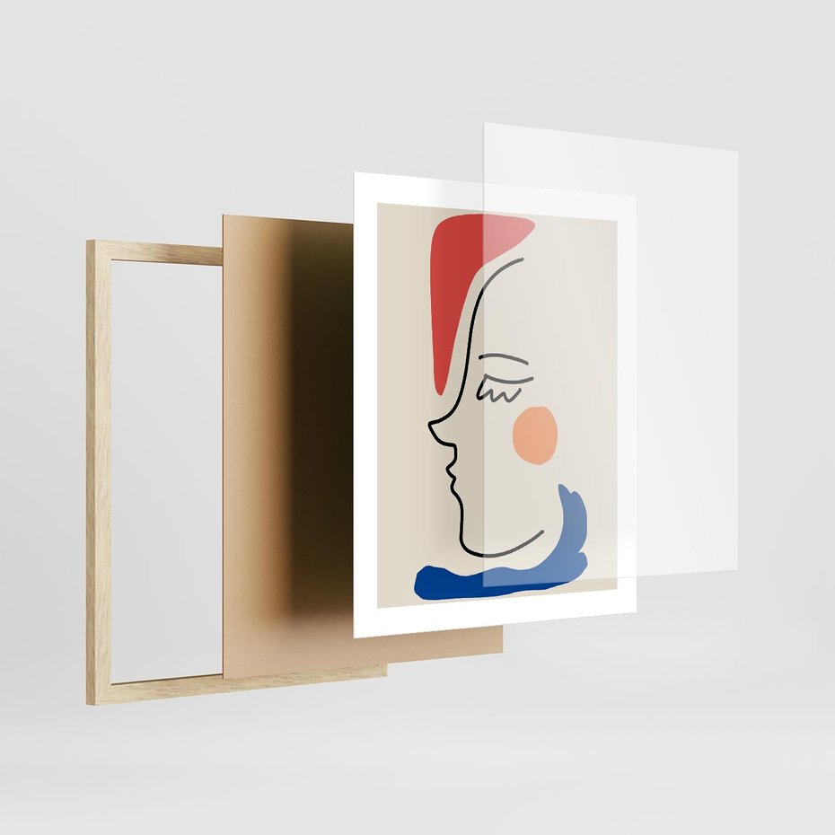 Plakat w ramie 40x50 - Impresje Kształtów - abstrakcyjny obraz, przypomina twarz - rama drewno