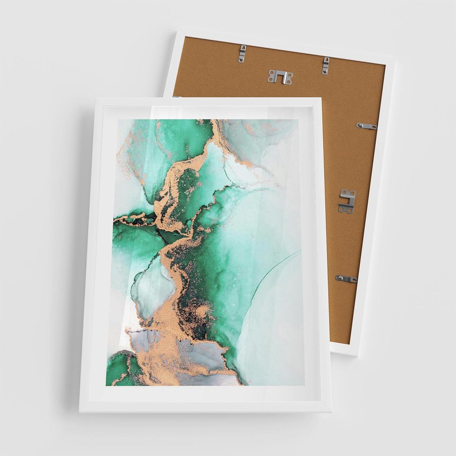 Plakat w ramie 50x70 - Marmur, Zieleń i Złoto - marmur, zieleń i złoto - rama biała