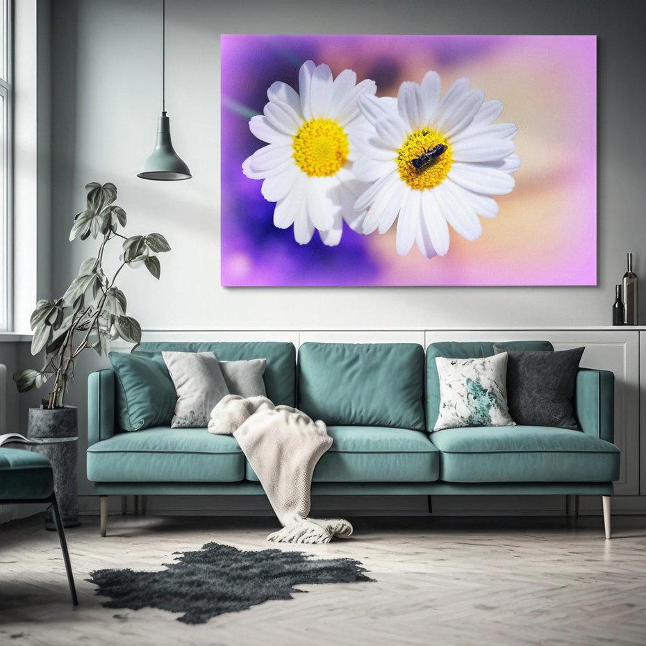 Obraz na płótnie 120x80 - Stokrotki wśród traw urok natury - stokrotki, kwiat