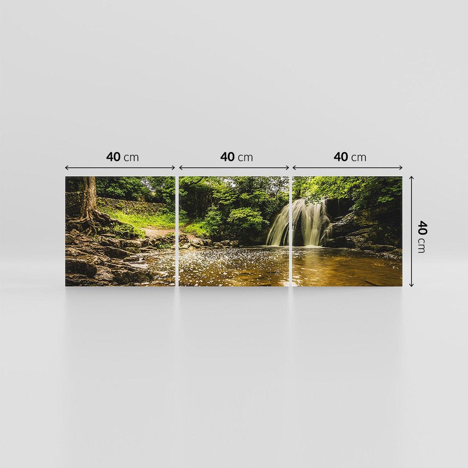 Obraz na płótnie 120x40 - Magia wodospadu w lesie - wodospad, las