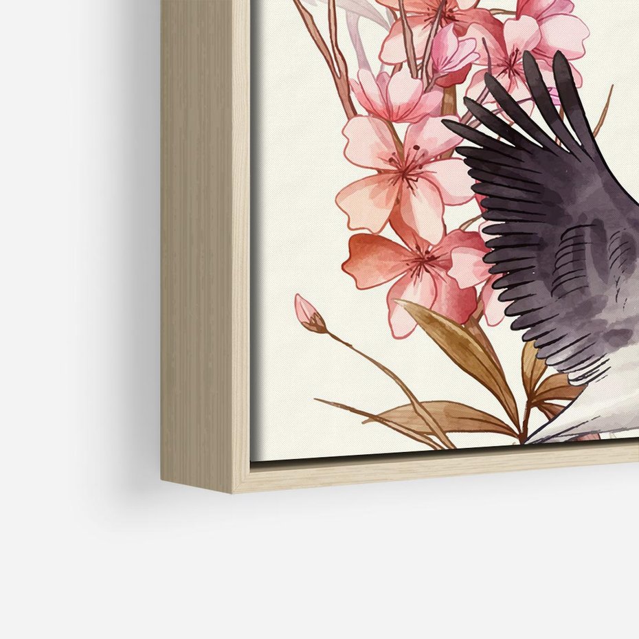 Obraz w ramie 80x80 - Szept Japonii - japońska sztuka, ptak - rama drewno