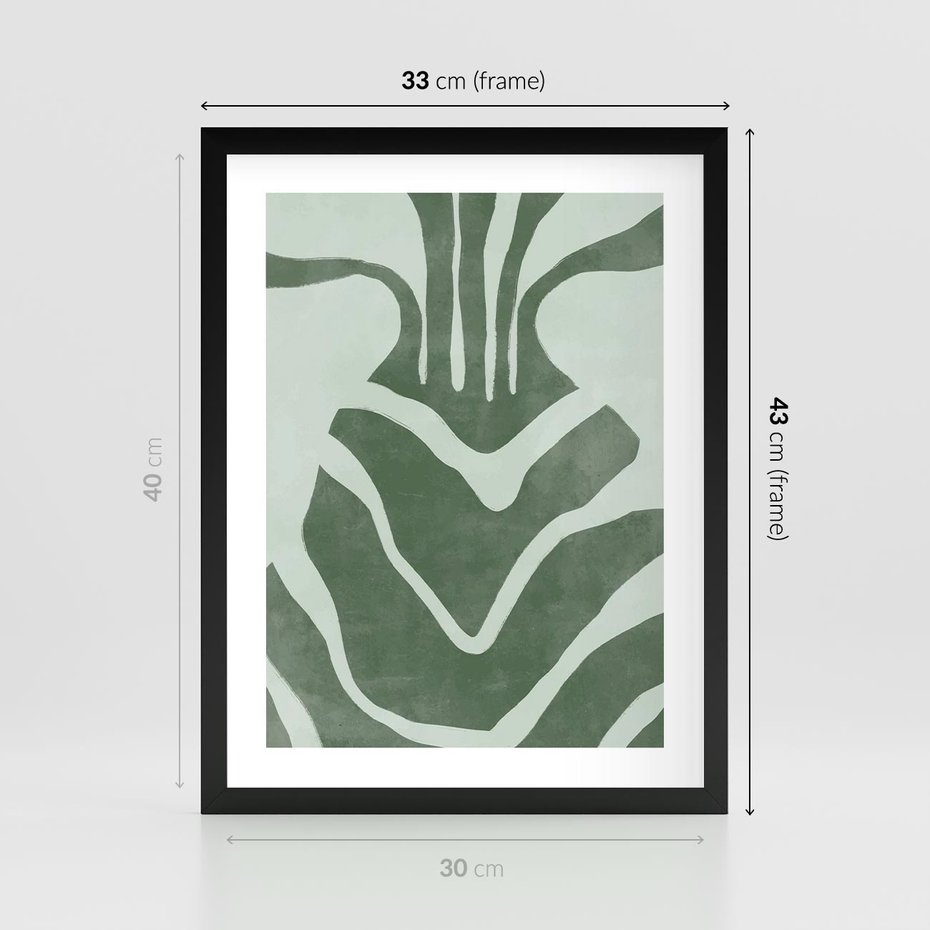 Plakat w ramie 30x40 - Zieleń Odpoczynku - zielony plakat, nieregularne splątane linie - rama czarna