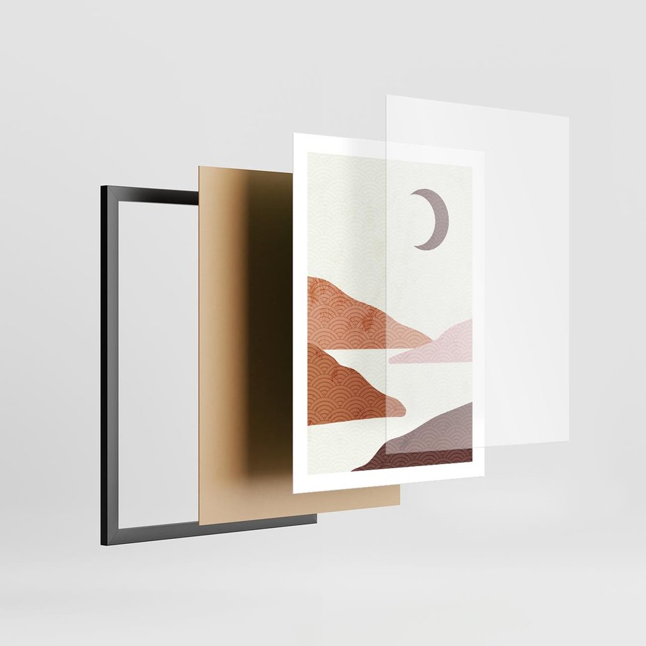 Plakat w ramie 50x70 - Księżycowa Refleksja - nowoczesna sztuka, góry - rama czarna