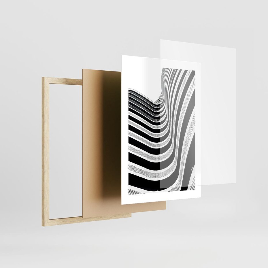 Plakat w ramie 30x40 - Nowoczesność w Monochromii - nowoczesna architektura, czarno białe zdjęcie - rama drewno