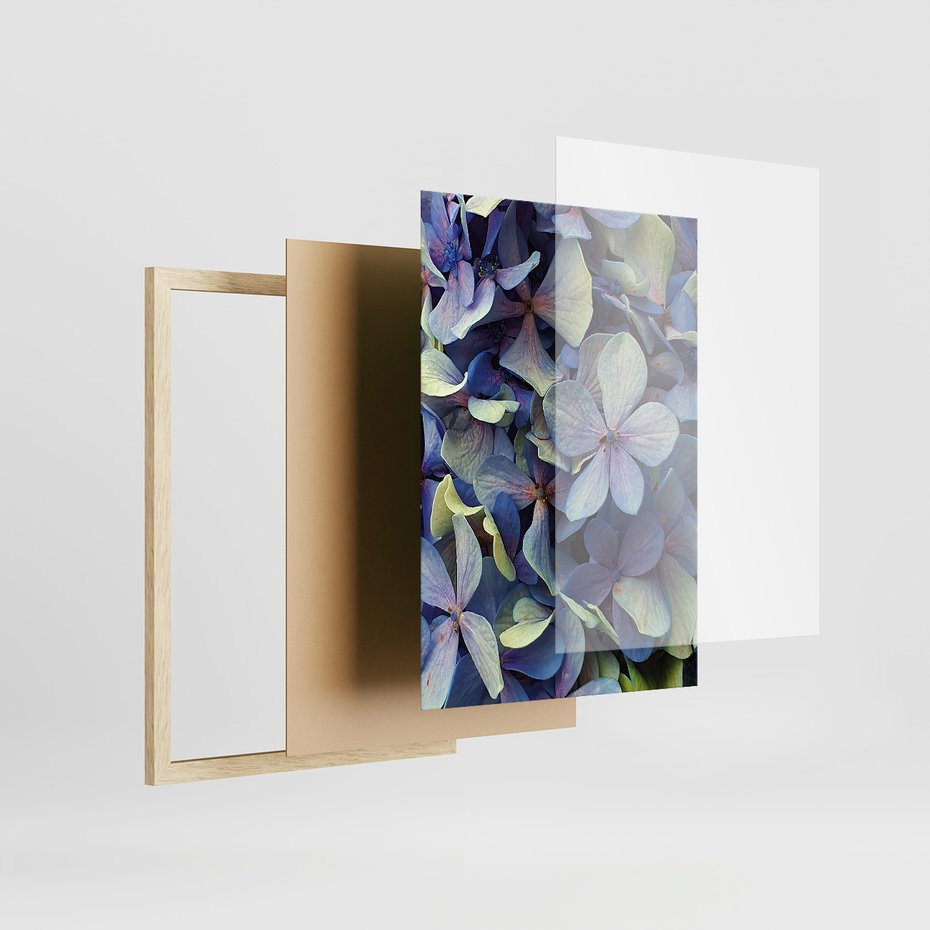 Zestaw obrazy w ramie 30x40 galeria - Suche, kwiaty, hortensje, boho - rama drewno