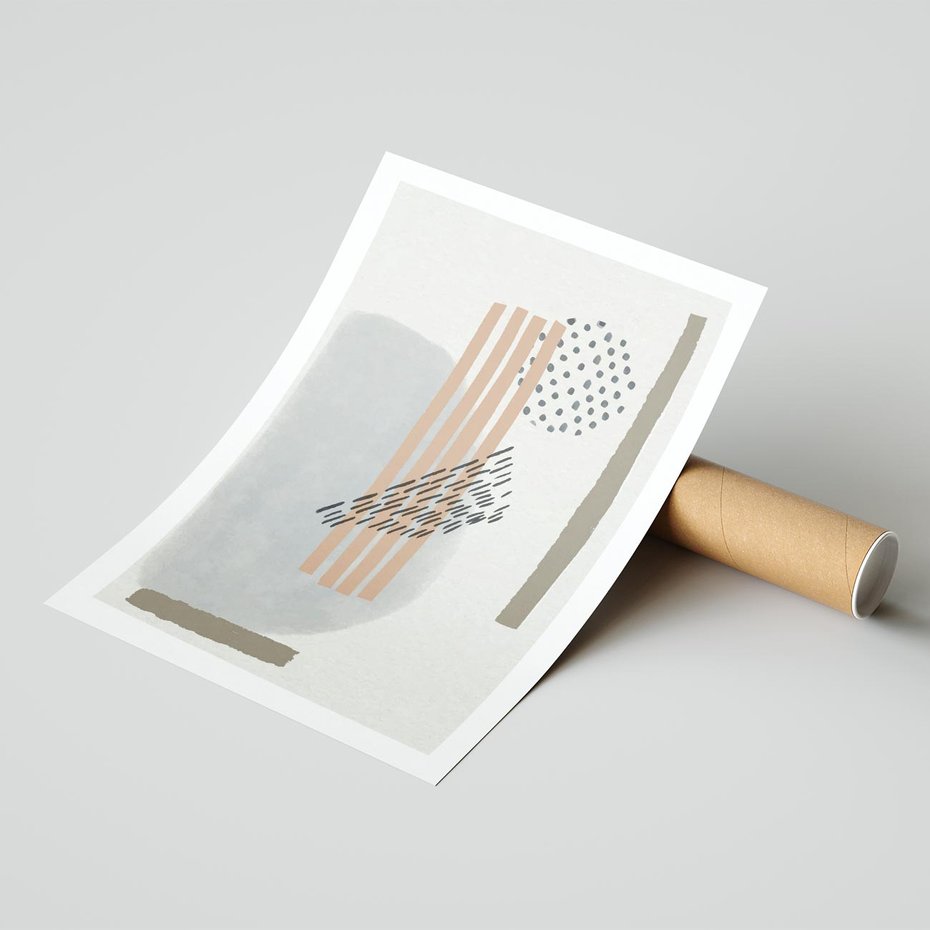 Plakat bez ramy 50x70 - Nowoczesna Abstrakcja: Delikatne Beże - abstrakcja, nowoczesna sztuka