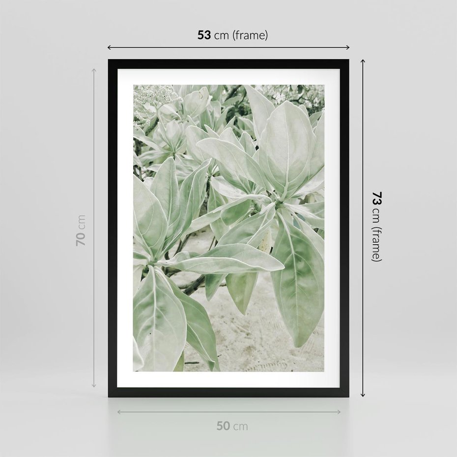 Plakat w ramie 50x70 - Jasnozielone Liście w Kompozycji - liście, jasna zieleń - rama czarna