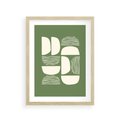 Plakat w ramie 30x40 - Migotliwe Formy - geometryczne boho kształty na brązowym, oliwkowym tle - rama drewno