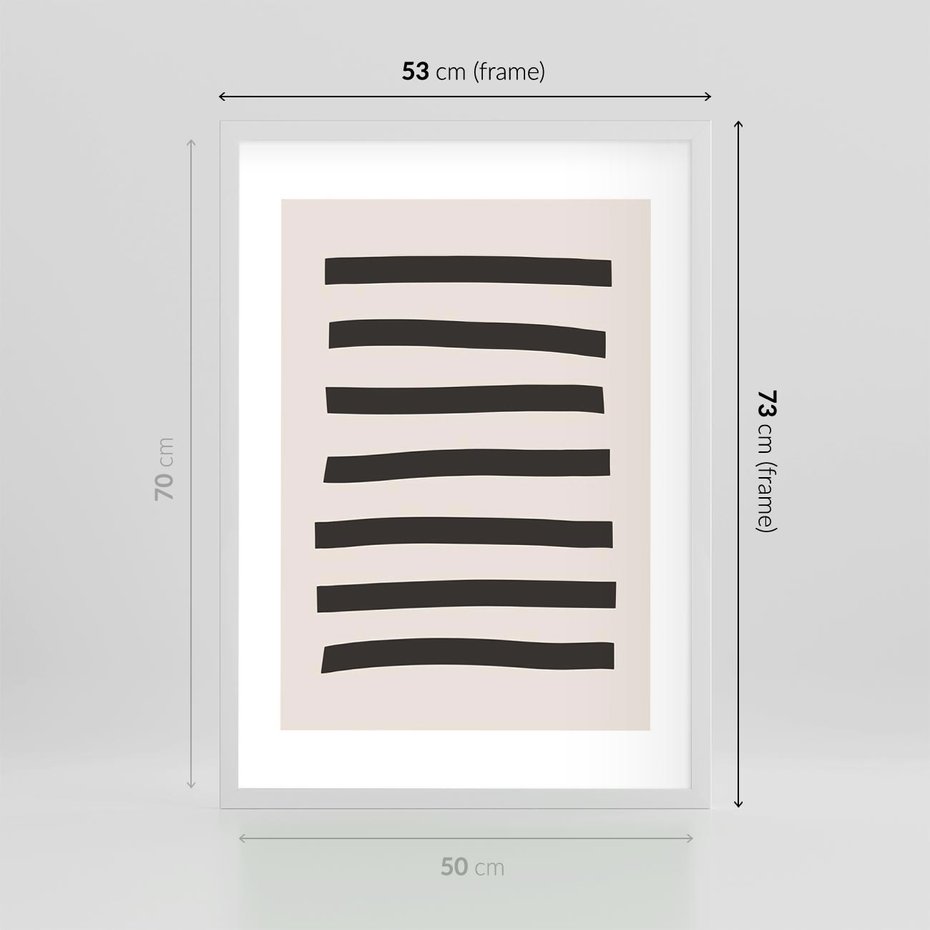 Plakat w ramie 50x70 - Strukturalna Rewolucja Form - minimalizm, czarne pasy - rama biała