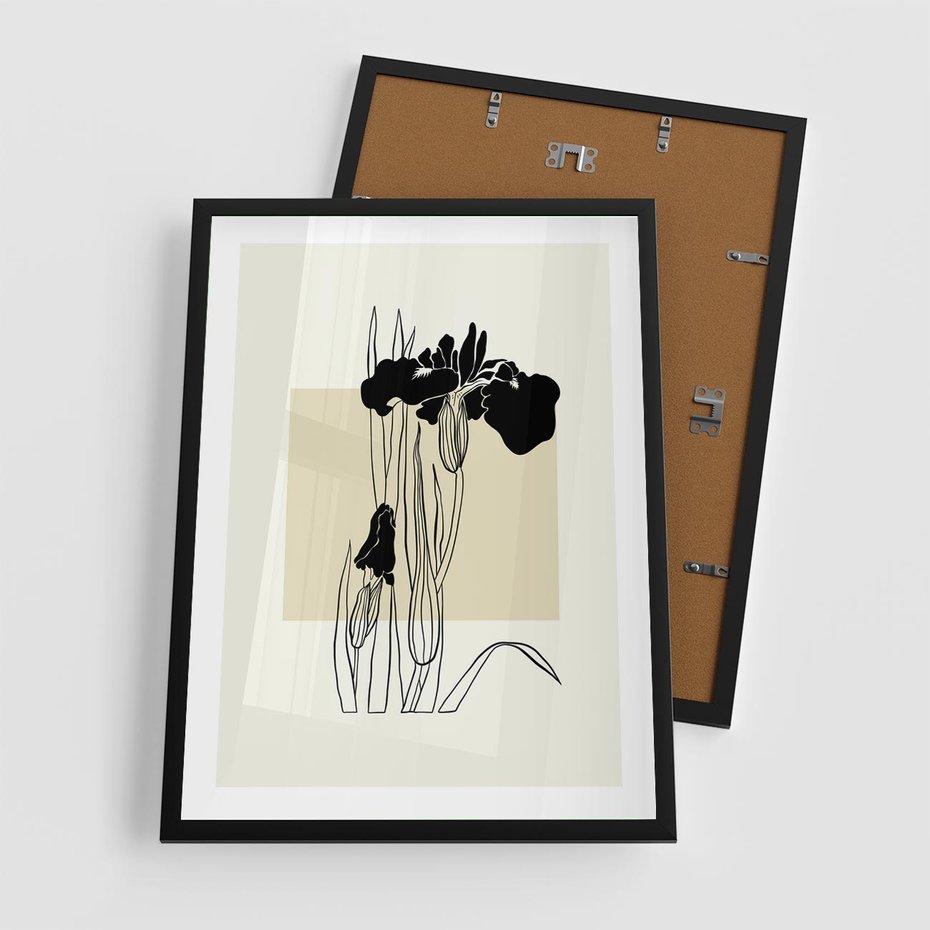 Plakat w ramie 50x70 - Rozkwitające w konturach - irys, kwiaty - rama czarna