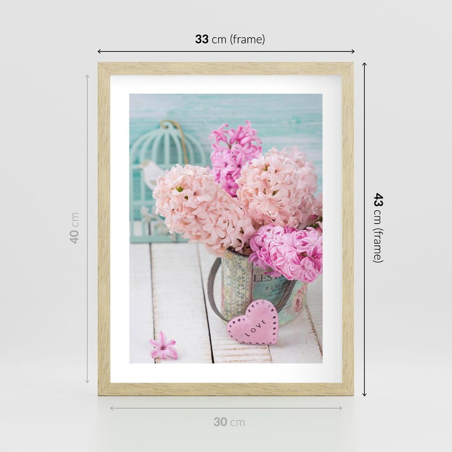 Plakat w ramie 30x40 - Kwiatowa harmonia hiacyntów - kwiaty, hiacynty - rama drewno