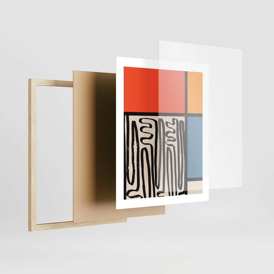 Plakat w ramie 40x50 - Podróżne Wibracje Serca - abstrakcyjny obraz, proste linie - rama drewno