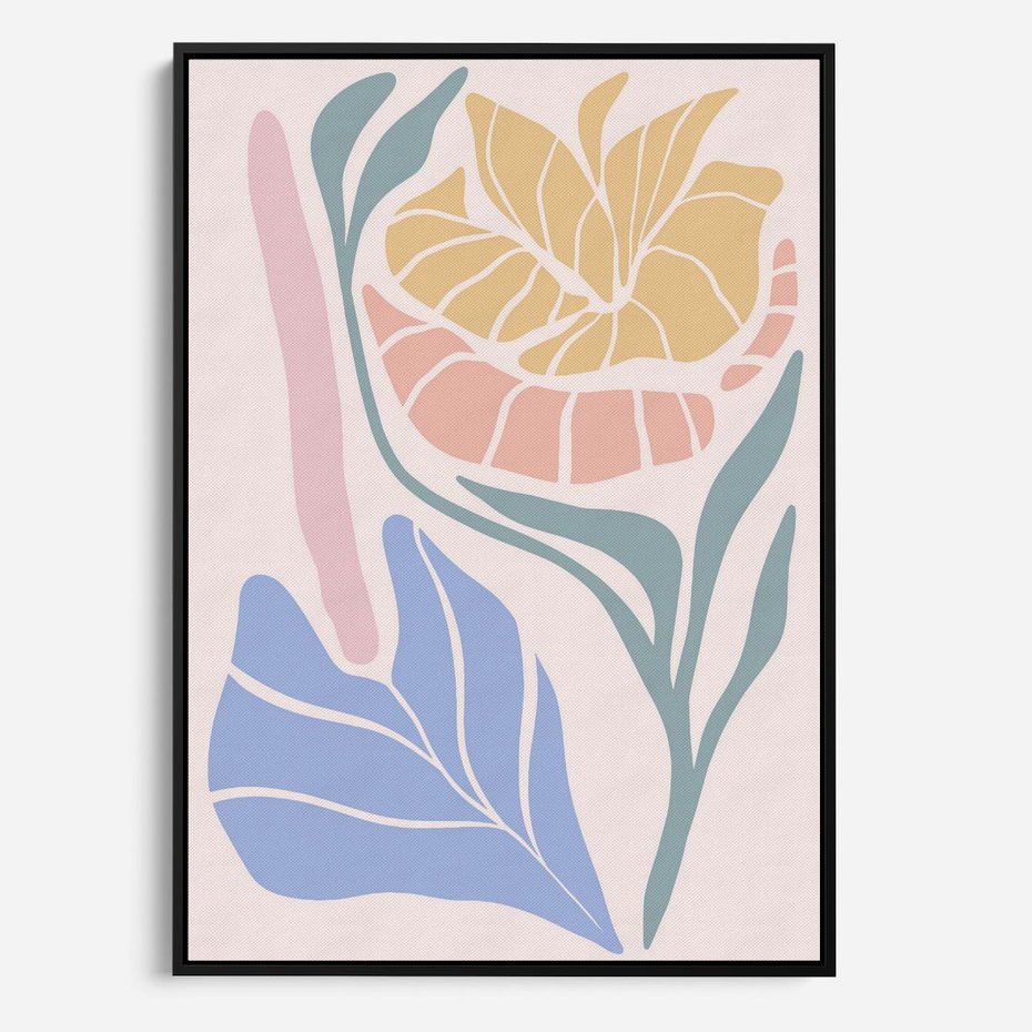 Obraz w ramie 70x100 - Kwiatowe Granice Kształtów - nowoczesny plakat, kwiaty w pastelowych kolorach - rama czarna
