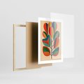 Plakat w ramie 30x40 - Wnętrza Kształtów - abstrakcyjny kolorowy tęczowy obraz, inspiracje roślinne - rama drewno