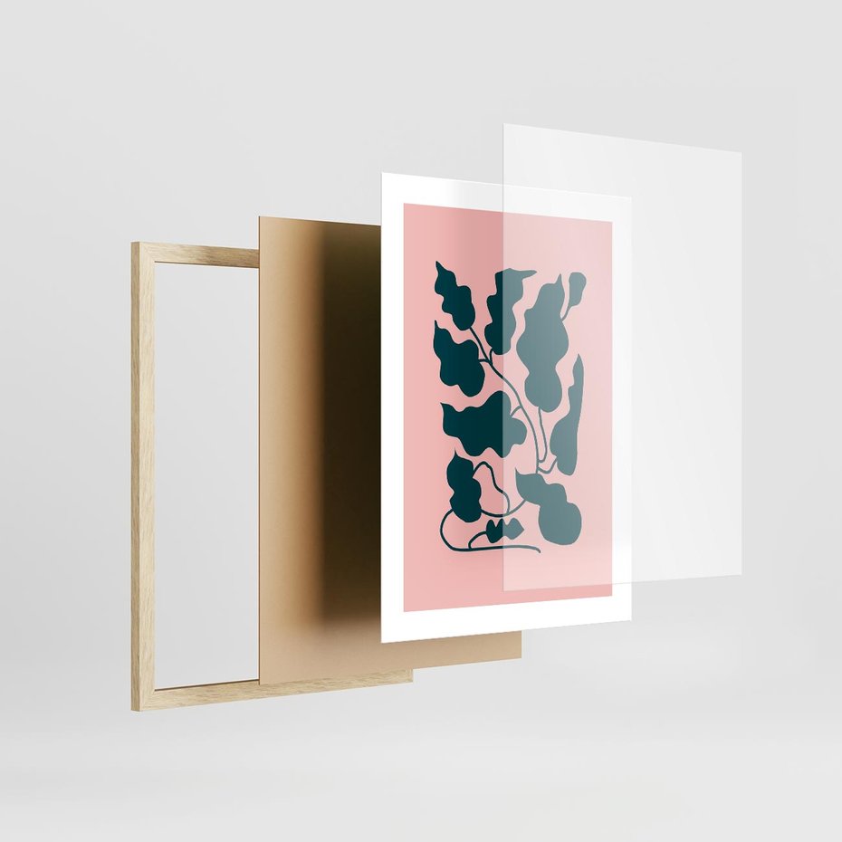 Plakat w ramie 30x40 - Kształty Nieznanego Świata - abstrakcyjne liście, boho styl - rama drewno