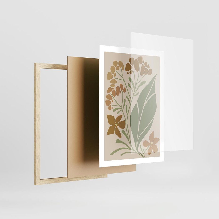 Plakat w ramie 50x70 - Subtelność Utajona - nowoczesny plakat, roślinność - rama drewno