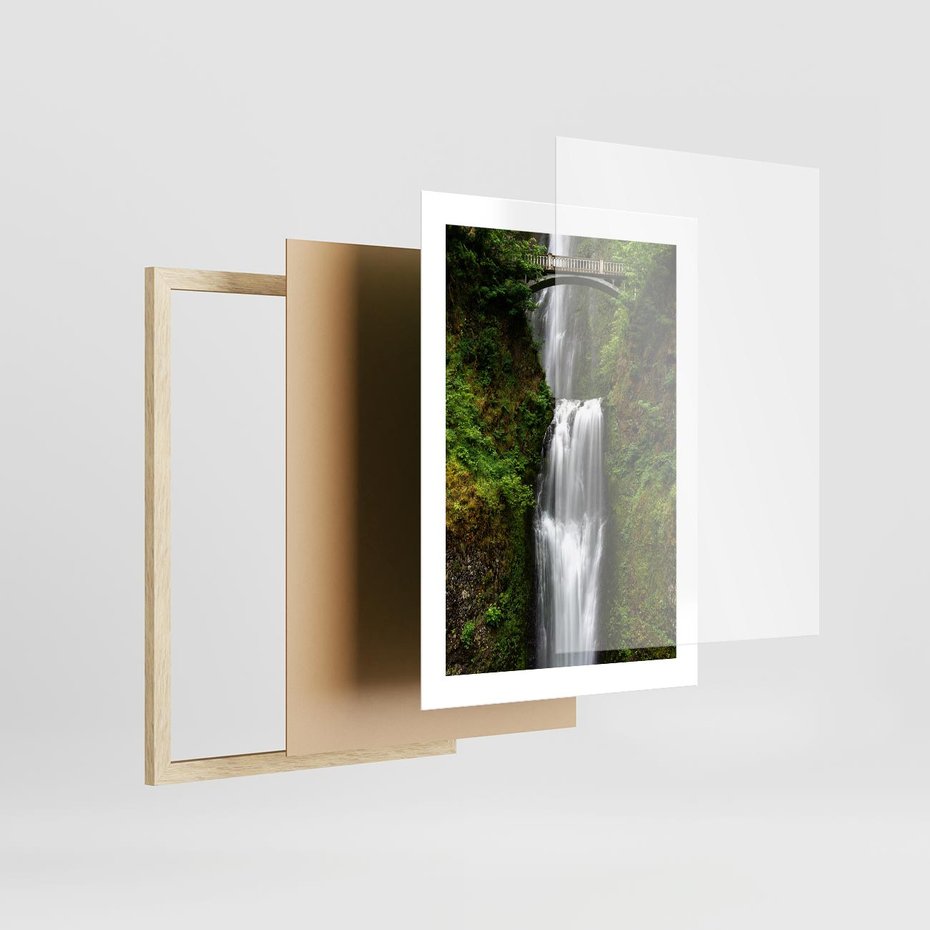 Plakat w ramie 30x40 - Siła i Urok Natury - wodospad, las - rama drewno