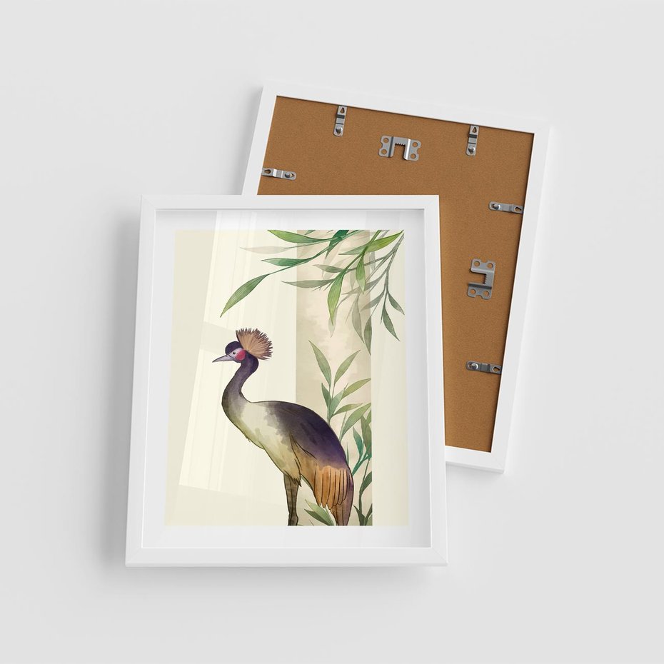 Plakat w ramie 40x50 - Kwiatowa Ekspresja - japońska sztuka, ptak - rama biała