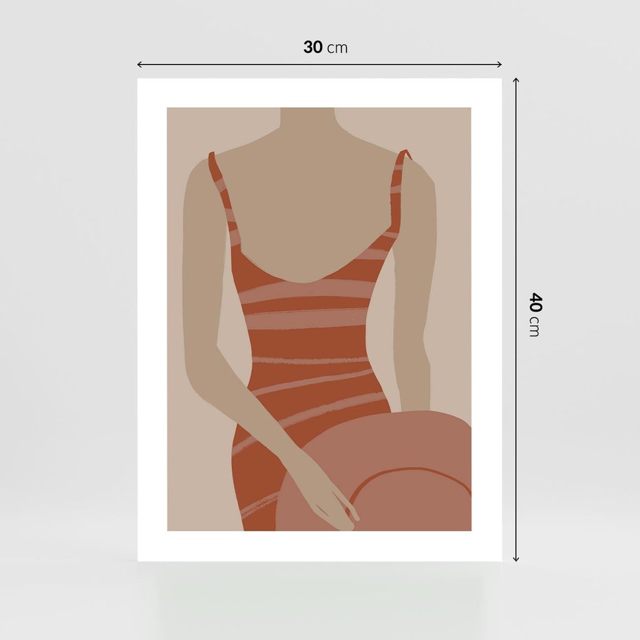 Plakat bez ramy 30x40 - Kobiece Retro - minimalistyczny boho plakat, retro kobieta w stroju kąpielowym